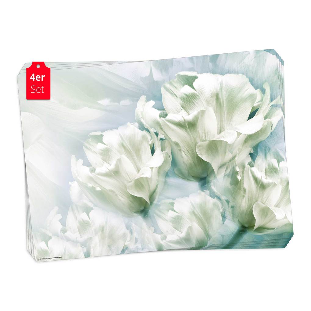 Tischsetmacher Tischsets Romantische weiße Tulpen aus hochwertigem Vinyl (4 Stück) 44 x 32 cm