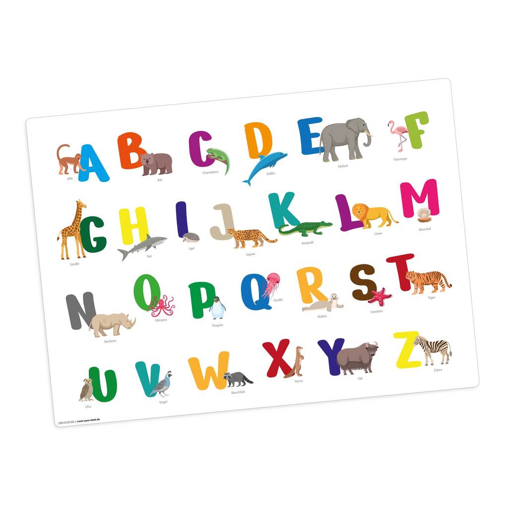 Tischsetmacher Tischset für Kinder Buntes ABC mit Tieren aus hochwertigem Vinyl 44 x 32 cm