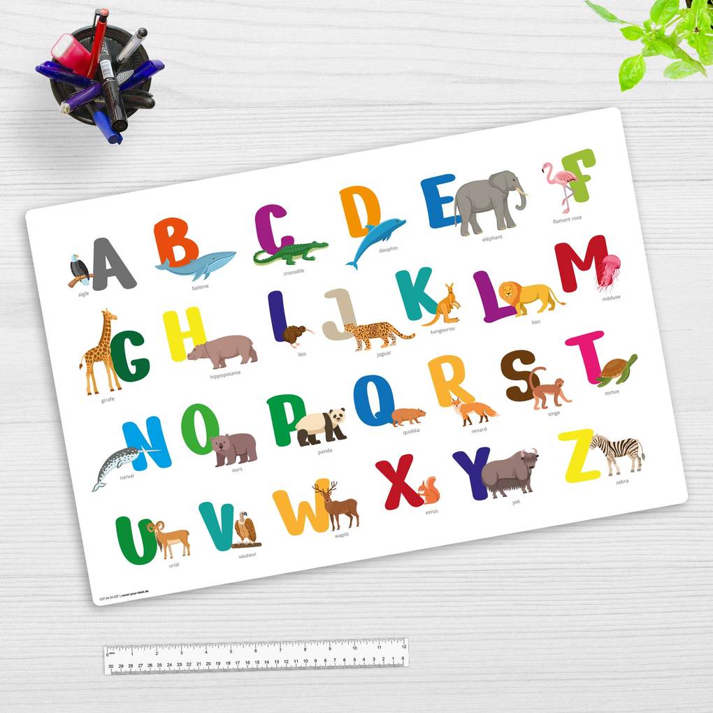 Cover-your-desk Schreibtischunterlage für Kinder abc mit Tieren - französisch aus hochwertigem Vinyl 60 x 40 cm