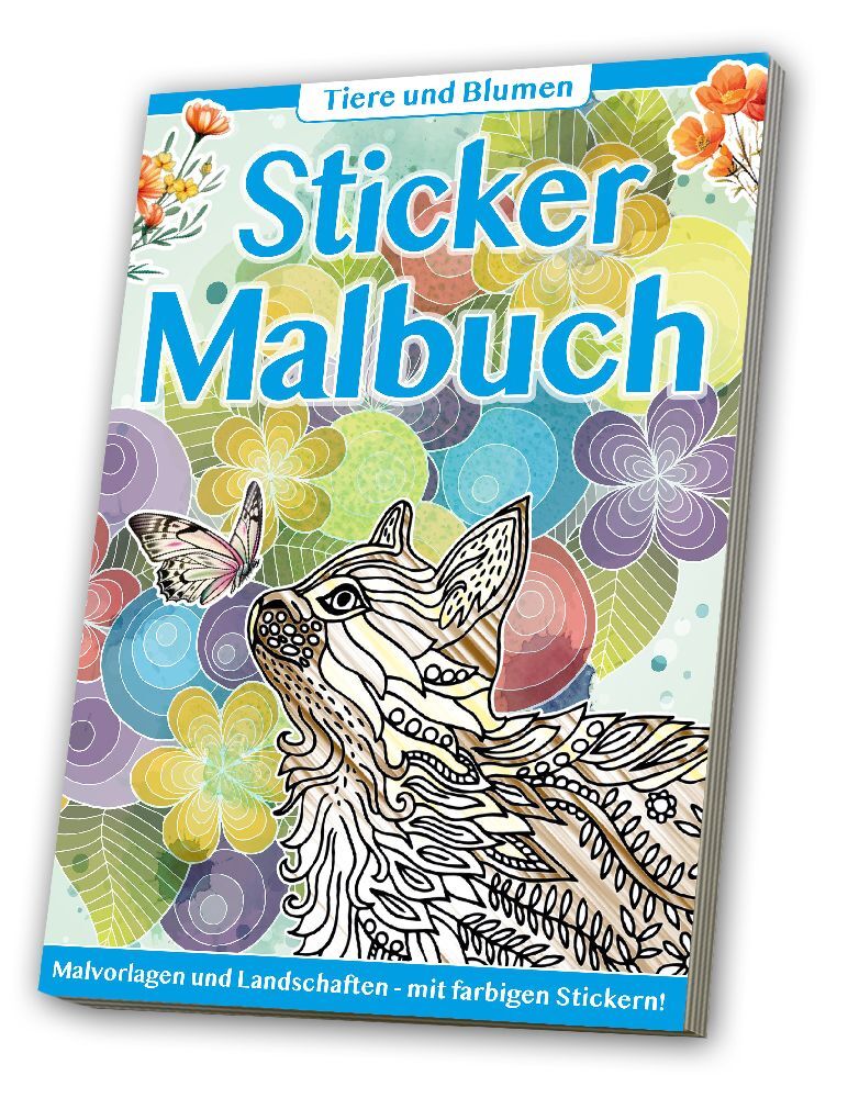 Sticker Malbuch: Erwachsene Tiere & Blumen