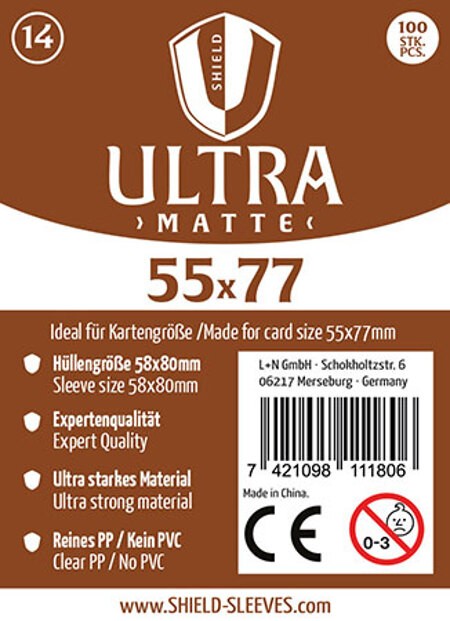 Shield Sleeves 1027373 - Shield Ultra Matte 14 100 Super Sleeves für Kartengröße 55 x 77 mm Spielkarten-Schutzhüllen