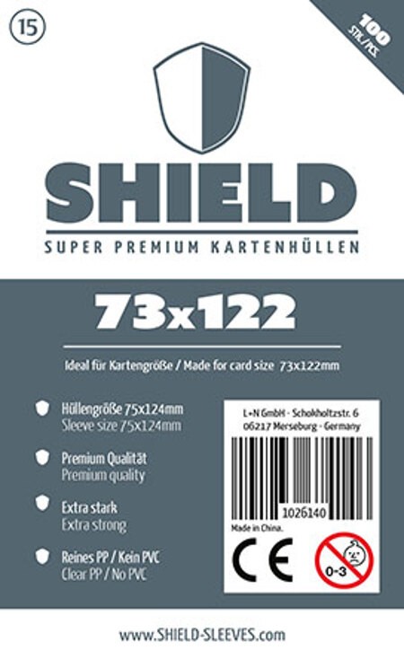 Shield Sleeves 1026140 - Shield 15 100 Super Premium Kartenhüllen für Kartengröße 73 x 122 mm Spielkarten-Schutzhüllen