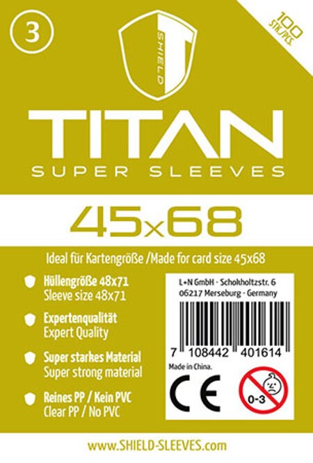 Shield Sleeves 1024469 - Shield Titan 3 100 Super Sleeves für Kartengröße 45 x 68 mm Spielkarten-Schutzhüllen