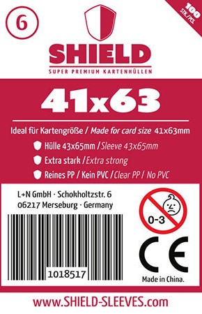 Shield Sleeves 1018517 - Shield 6 100 Super Premium Kartenhüllen für Kartengröße 41 x 63 mm Spielkarten-Schutzhüllen
