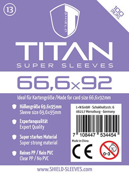 Shield Sleeves 1024475 - Shield Titan 13 100 Super Sleeves für Kartengröße 666 x 92 mm Spielkarten-Schutzhüllen