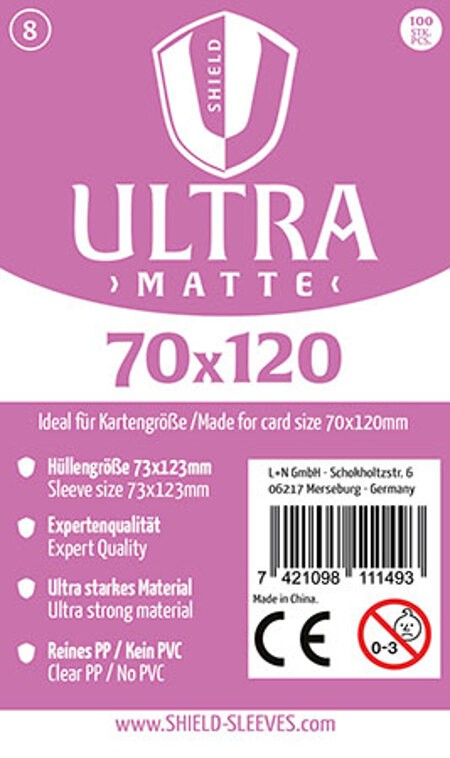 Shield Sleeves 1027383 - Shield Ultra Matte 8 100 Super Sleeves für Kartengröße 70 x 120 mm Spielkarten-Schutzhüllen