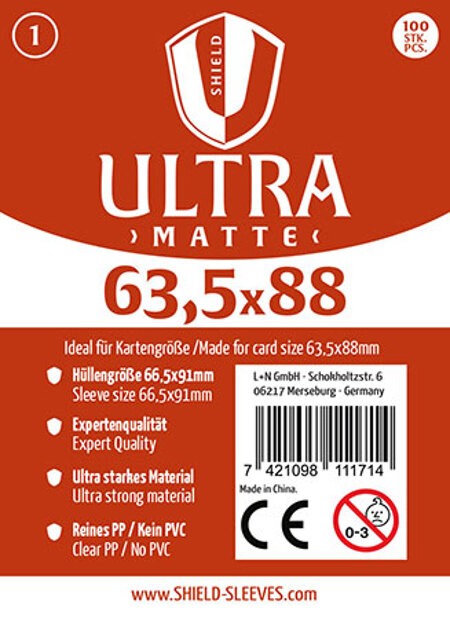 Shield Sleeves 1027377 - Shield Ultra Matte 1 100 Super Sleeves für Kartengröße 635 x 88 mm Spielkarten-Schutzhüllen