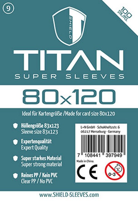 Shield Sleeves 1024478 - Shield Titan 9 100 Super Sleeves für Kartengröße 80 x 120 mm Spielkarten-Schutzhüllen