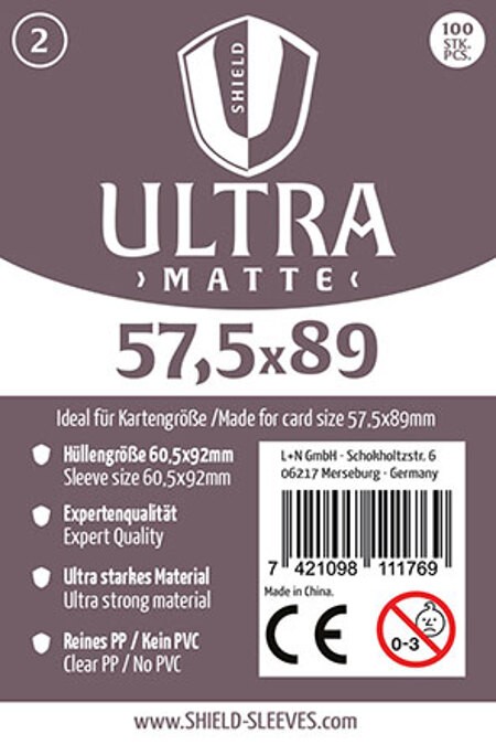 Shield Sleeves 1027375 - Shield Ultra Matte 2 100 Super Sleeves für Kartengröße 575 x 89 mm Spielkarten-Schutzhüllen