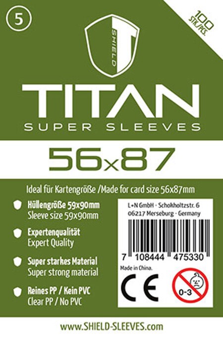 Shield Sleeves 1024470 - Shield Titan 5 100 Super Sleeves für Kartengröße 56 x 87 mm Spielkarten-Schutzhüllen