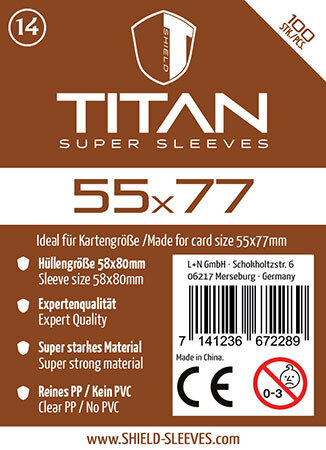 Shield Sleeves 1026272 - Shield Titan 14 100 Super Sleeves für Kartengröße 55 x 77 mm Spielkarten-Schutzhüllen