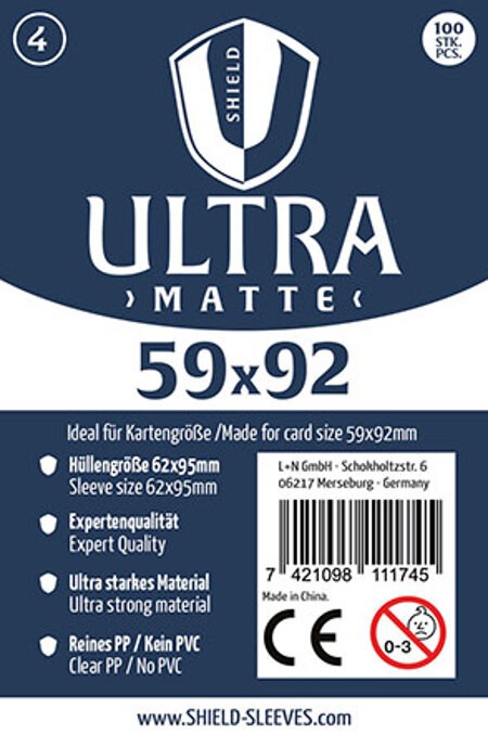 Shield Sleeves 1027376 - Shield Ultra Matte 4 100 Super Sleeves für Kartengröße 59 x 92 mm Spielkarten-Schutzhüllen