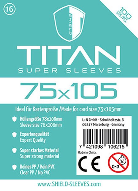 Shield Sleeves 1028506 - Shield Titan 16 100 Super Sleeves für Kartengröße 75 x 105 mm Spielkarten-Schutzhüllen
