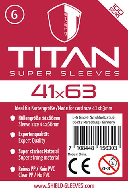 Shield Sleeves 1024468 - Shield Titan 6 100 Super Sleeves für Kartengröße 41 x 63 mm Spielkarten-Schutzhüllen