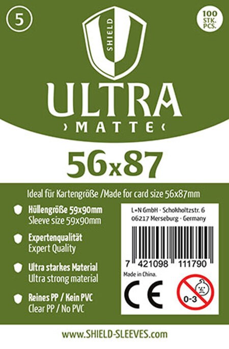 Shield Sleeves 1027374 - Shield Ultra Matte 5 100 Super Sleeves für Kartengröße 56 x 87 mm Spielkarten-Schutzhüllen