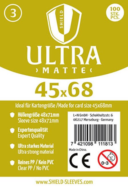 Shield Sleeves 1027371 - Shield Ultra Matte 3 100 Super Sleeves für Kartengröße 45 x 68 mm Spielkarten-Schutzhüllen