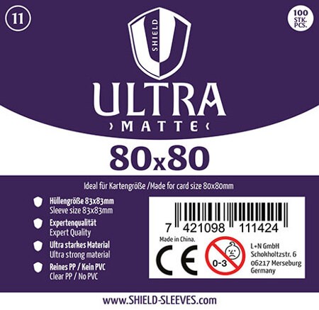 Shield Sleeves 1027385 - Shield Ultra Matte 11 100 Super Sleeves für Kartengröße 80 x 80 mm Spielkarten-Schutzhüllen