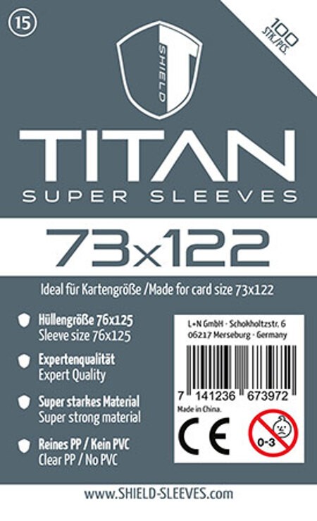 Shield Sleeves 1026141 - Shield Titan 15 100 Super Sleeves für Kartengröße 73 x 122 mm Spielkarten-Schutzhüllen