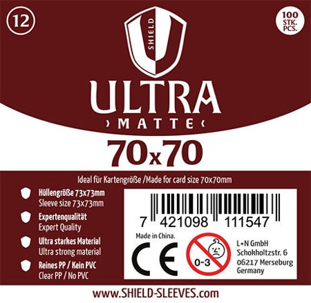 Shield Sleeves 1027382 - Shield Ultra Matte 12 100 Super Sleeves für Kartengröße 70 x 70 mm Spielkarten-Schutzhüllen