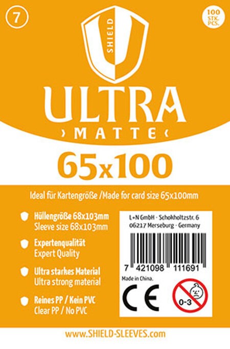 Shield Sleeves 1027378 - Shield Ultra Matte 7 100 Super Sleeves für Kartengröße 65 x 100 mm Spielkarten-Schutzhüllen
