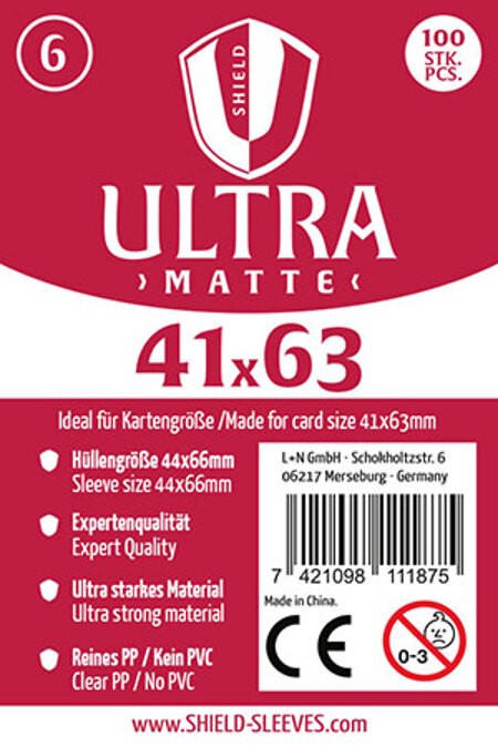 Shield Sleeves 1027370 - Shield Ultra Matte 6 100 Super Sleeves für Kartengröße 41 x 63 mm Spielkarten-Schutzhüllen