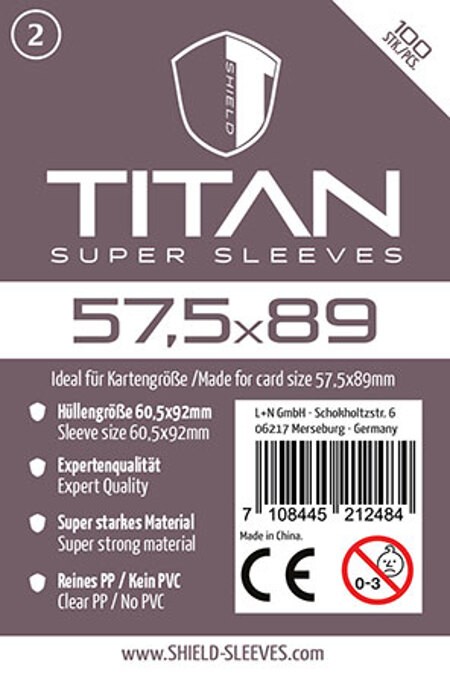Shield Sleeves 1024471 - Shield Titan 2 100 Super Sleeves für Kartengröße 575 x 89 mm Spielkarten-Schutzhüllen