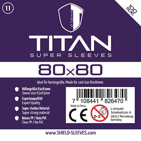 Shield Sleeves 1024477 - Shield Titan 11 100 Super Sleeves für Kartengröße 80 x 80 mm Spielkarten-Schutzhüllen