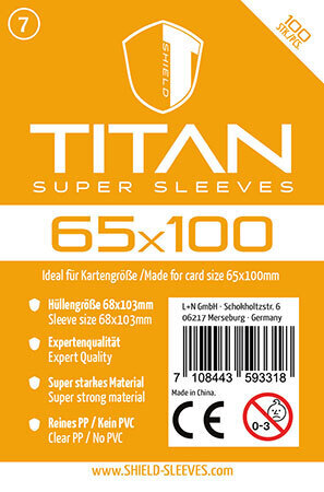 Shield Sleeves 1024474 - Shield Titan 7 100 Super Sleeves für Kartengröße 65 x 100 mm Spielkarten-Schutzhüllen