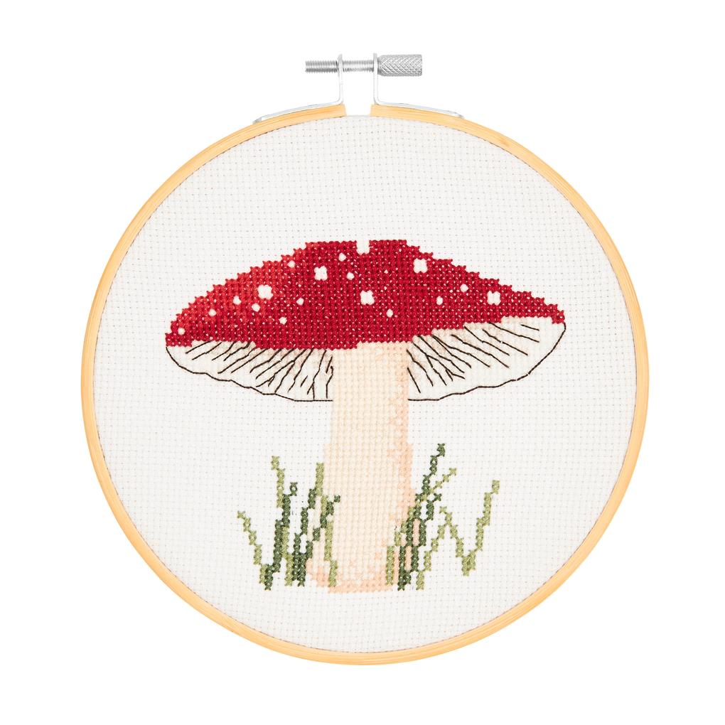 Stickpackung Gezählter Kreuzstich Shroom Pilz Bild inkl. Stickring Ø 15 cm