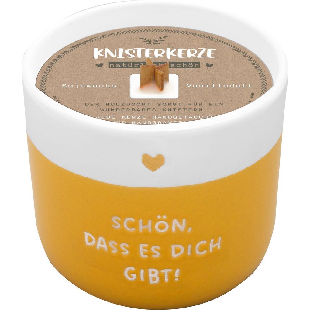 Kerze mit Gravur 'Schön dass es dich gibt': Kerze im Becher mit Holzdocht