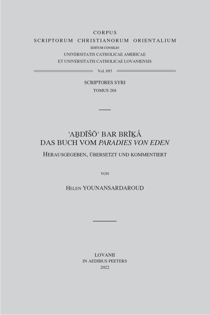 'Abdisho' bar Brika Das Buch vom 'Paradies von Eden'