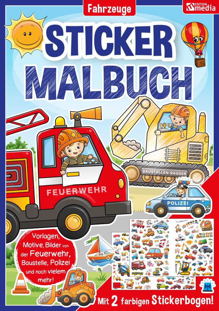 Sticker Malbuch - Feuerwehr Baustelle Fahrzeuge