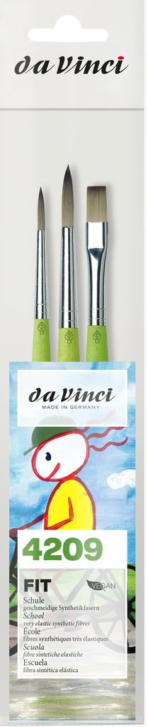 da Vinci Pinselset Starterset für Schule und Kindergarten Synthetik mit grünem Griff Pinsel 3er Set