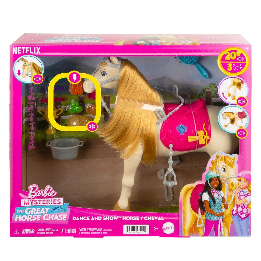 Barbie Mysteries: Das geheimnisvolle Pferdeabenteuer - interaktives Spielzeugpferd mit Geräuschen Musik und Zubehör