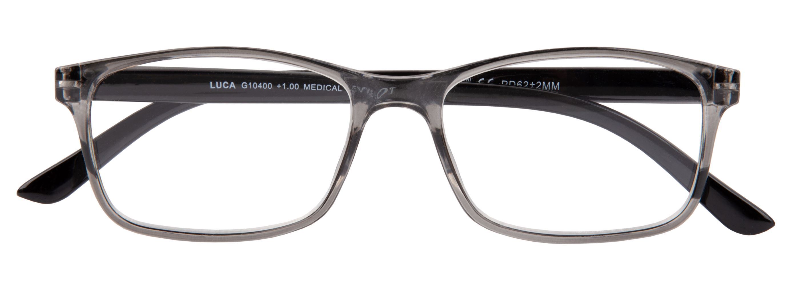 Lesebrille LUCA grau-schwarz +2.00 dpt mit Etui
