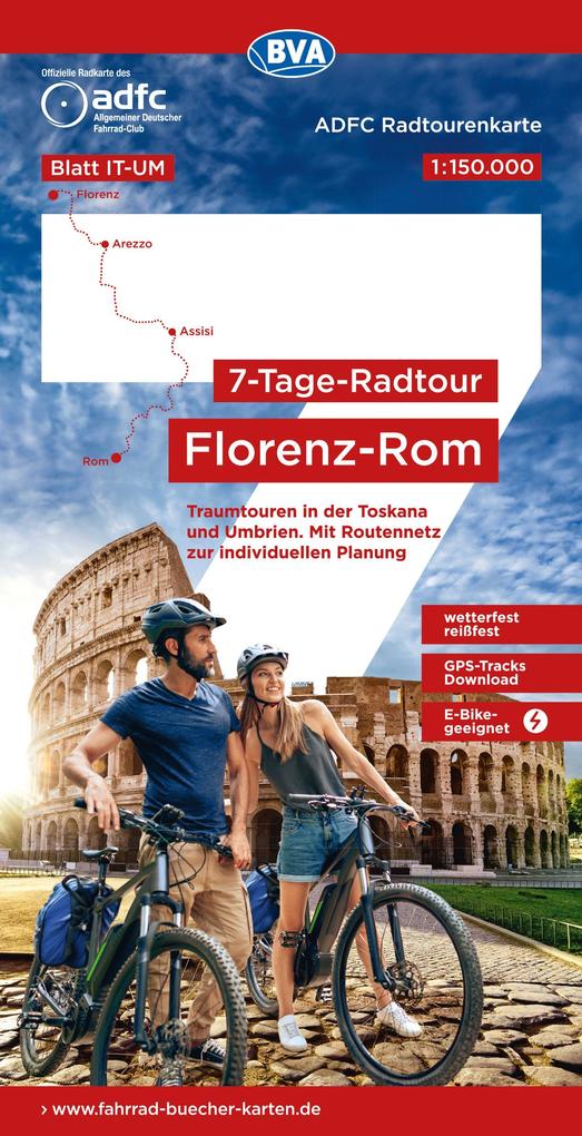 BVA ADFC Radtourenkarte 7-Tage-Radtour Florenz-Rom 1:150.000
