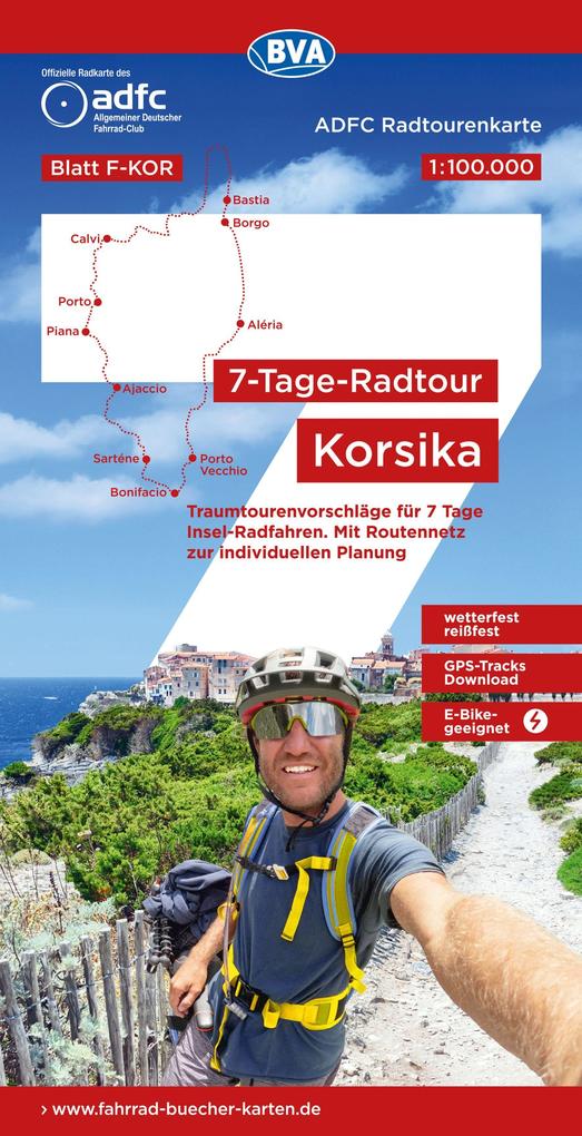 BVA ADFC Radtourenkarte 7-Tage-Radtour Korsika 1:100.000