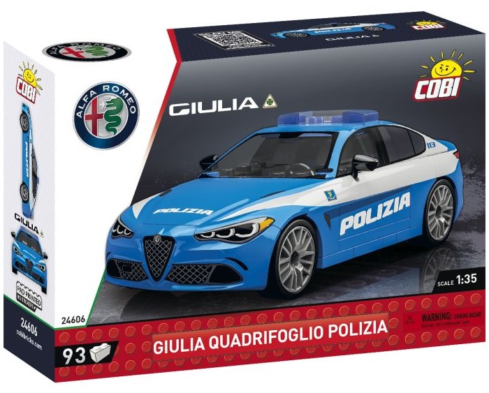 COBI 24606 - Alfa Romeo Giulia Quadrifoglio Polizia Sportlimousine Bausatz 1:35 93 Klemmbausteine