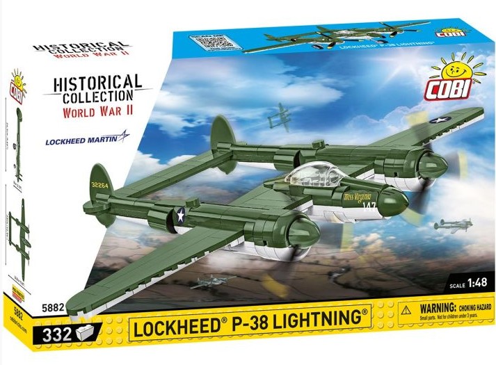 COBI Historical Collection 5882 - Lockheed P-38 Lightning WWII Langstrecken-Kampfflugzeug WWII Bausatz 1:48 332 Klemmbausteine