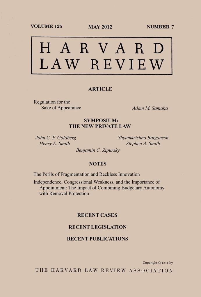 Harvard Law Review: Volume 125 Number 7 - May 2012