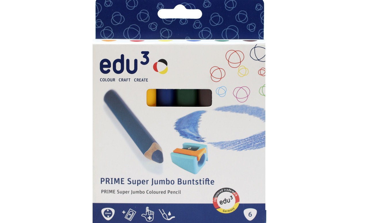 edu³ PRIME Super Jumbo Buntstifte 6er Set inkl. Spitzer