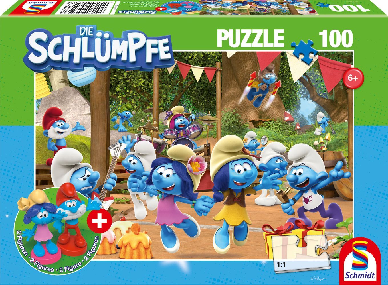 Verschlumpfte Party 100 Teile mit Add-on (2 Figuren)