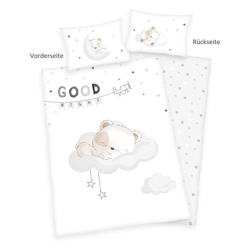 babybest® 2685216063 - Sleeping Little Bear Flanell-Bettwäsche 40x60 cm + 100x135 cm 100% Baumwolle
