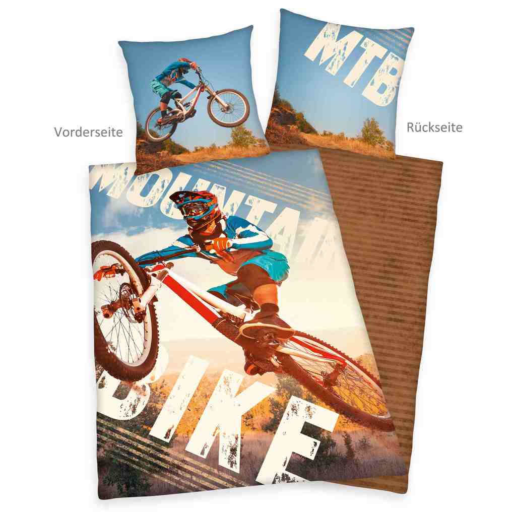 Young Collection 4459244050 - Mountainbike Bettwäsche 80x80 cm + 135x200 cm 100% Baumwolle