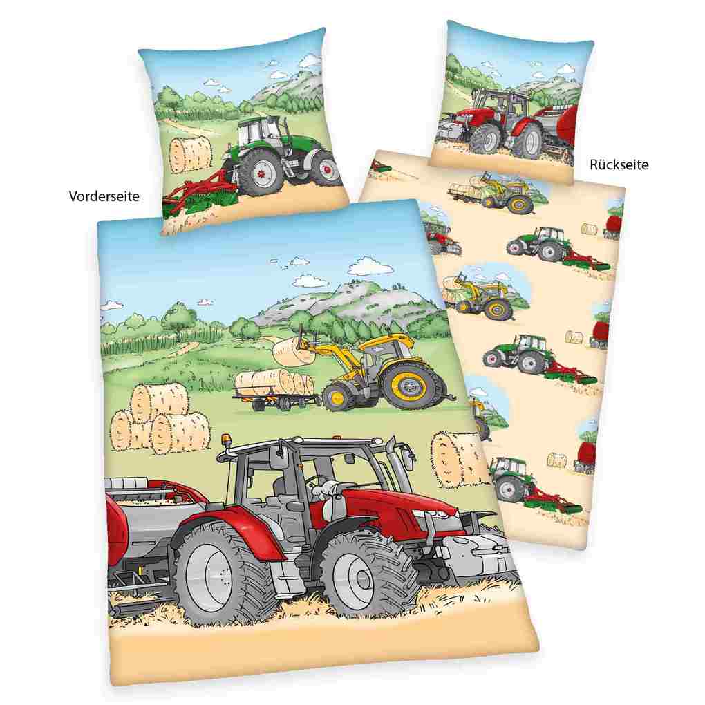 Young Collection 4451243050 - Traktor Bettwäsche 80x80 cm + 135x200 cm 100% Baumwolle