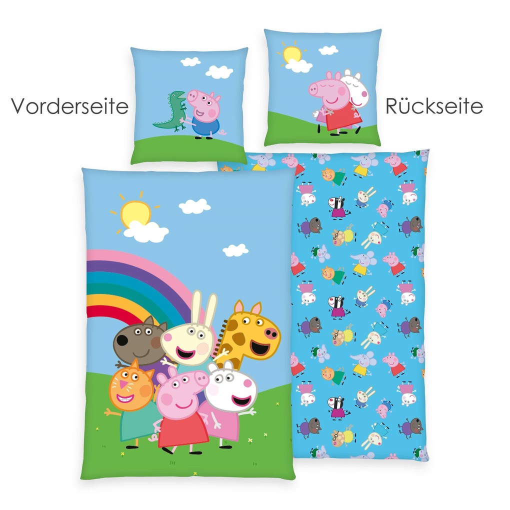 Peppa Pig 4686424050 - Flanell-Bettwäsche 80x80 cm + 135x200 cm 100% Baumwolle