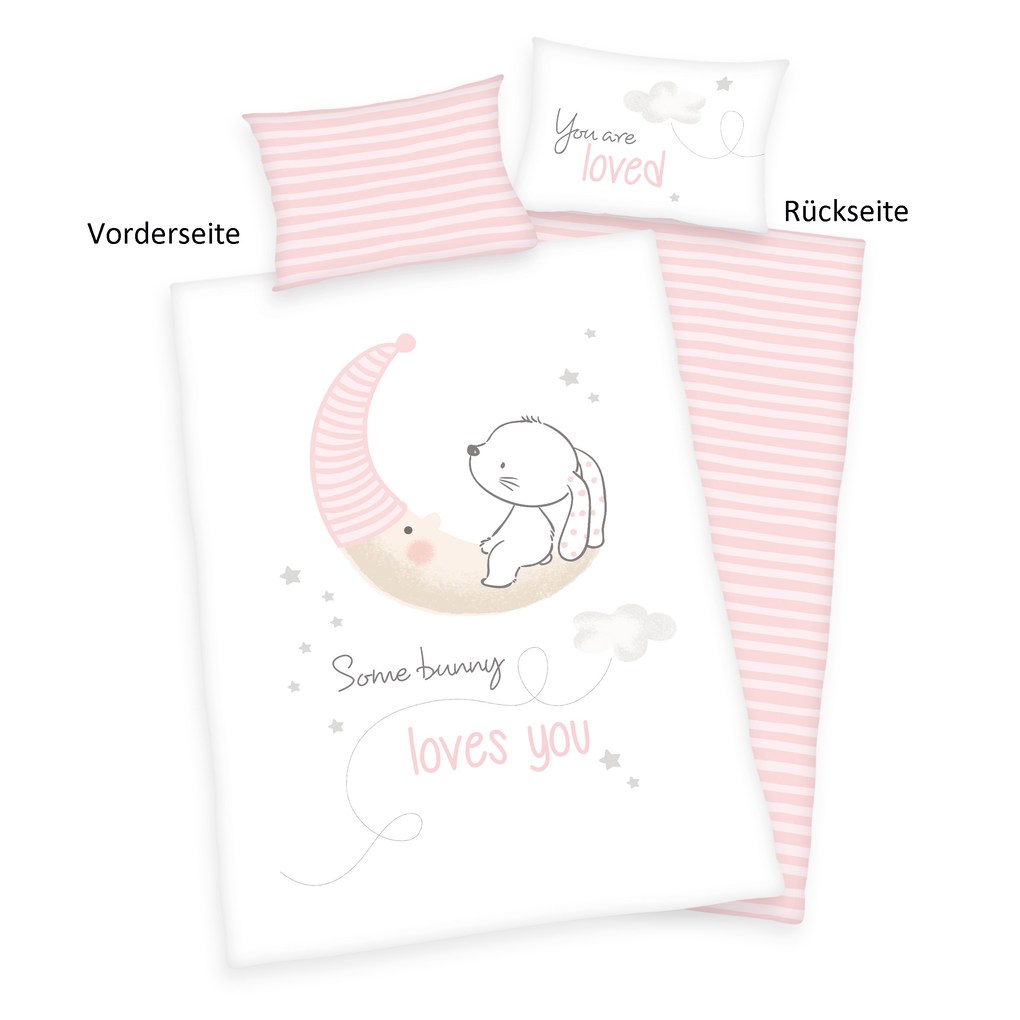 babybest® 2485214063 - Little Bunny Bettwäsche 40x60 cm + 100x135 cm 100% Baumwolle