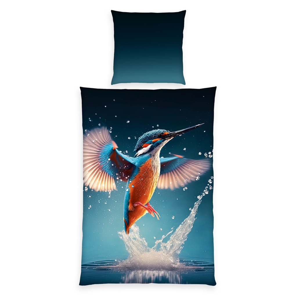 Eisvogel 4459411050 - Bettwäsche 80x80 cm + 135x200 cm 100% Baumwolle