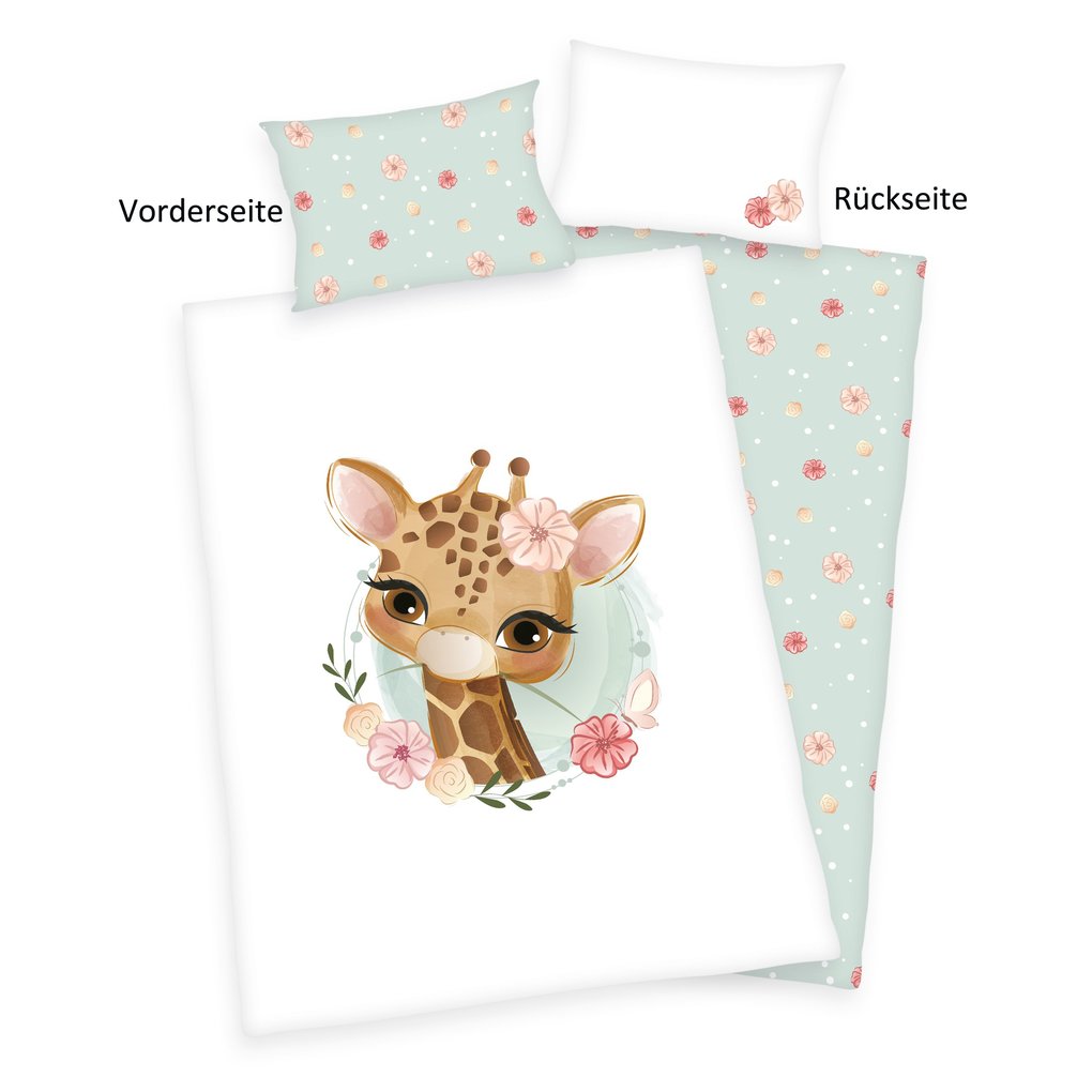 babybest® 2485228063 - Giraffe Bettwäsche (Made in Green) 40x60 cm + 100x135 cm 100% Baumwolle