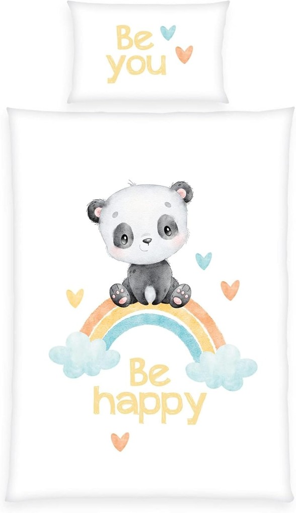 babybest® 2685235063 - Regenbogen Panda Flanell-Bettwäsche (Made in Green) 40x60 cm + 100x135 cm 100% Baumwolle